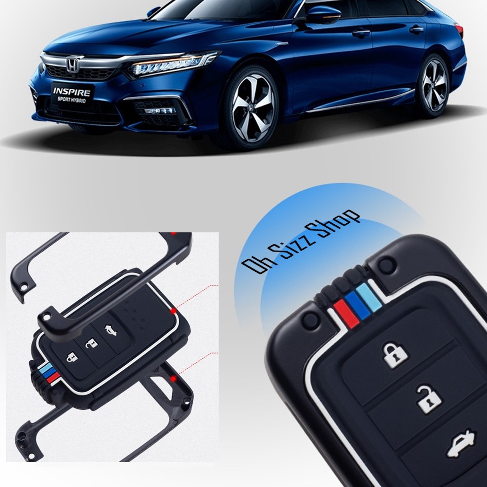 เคสโลหะดำด้านรีโมทรถ Honda Smart Key Full Package 2021 (Alloy Up Grade Luminescence 3D Silicone Push button Guard) Key Sets รุ่น ACCORD, CR-V, CIVIC, CIVIC HATCHBACK, CITY, HRV Smart Key 10 Generationแบบ 2, 3 และ 4 ปุ่ม แถมหัวกุญแจตรงรุ่น ไว้เข้าเกียร์ว่า