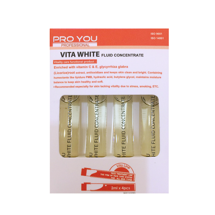 Proyou Vita White Fluid Concentrate 2mlx4 เซรั่มชนิดเข้มข้น ช่วยชะลอความชรา และเพิ่มความกระจ่างใสให้แก่ผิวหน้า