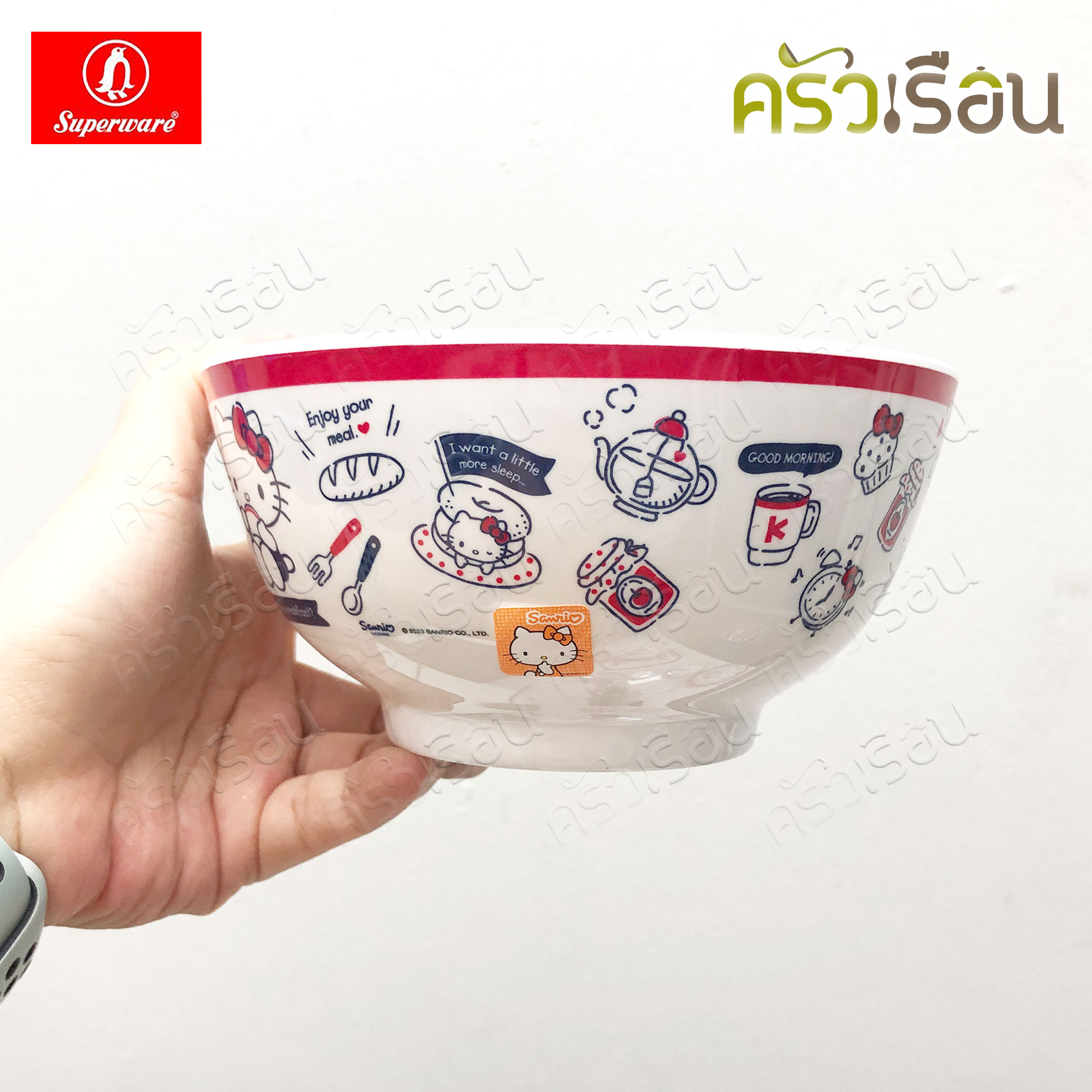 Superware ลายคิตตี้ เบรคฟาสต์ Kitty Breakfast [ ราคาต่อชิ้น ] จาน หรือ ชาม หรือ ช้อนส้อม หรือ แก้วน้ำ เมลามีน