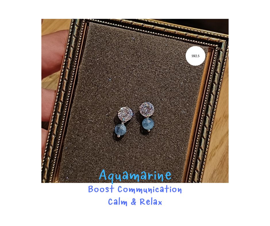 ต่างหูเงินแท้ 92.5 Cubic Zicronia ประดับหินแท้ Aquamarine Sterling Silver Earring (ทลายกำแพงการสื่อสาร พูดได้เงิน เสริมความใจเย็น)