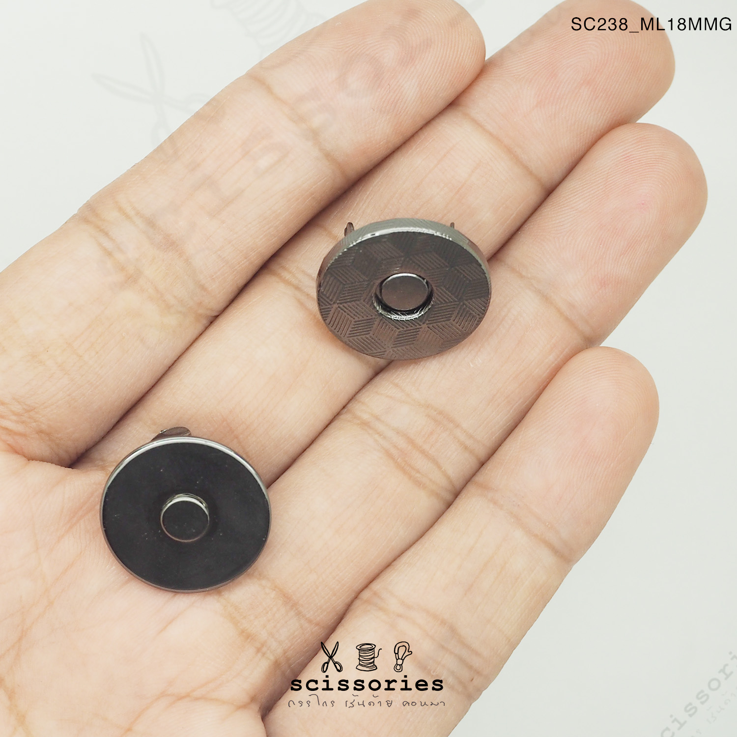 แม่เหล็กติดกระเป๋าบางลาย 18MM สีดำเมทาลิค2 ตัว เกรดดี แบบเน้นแรงดูด