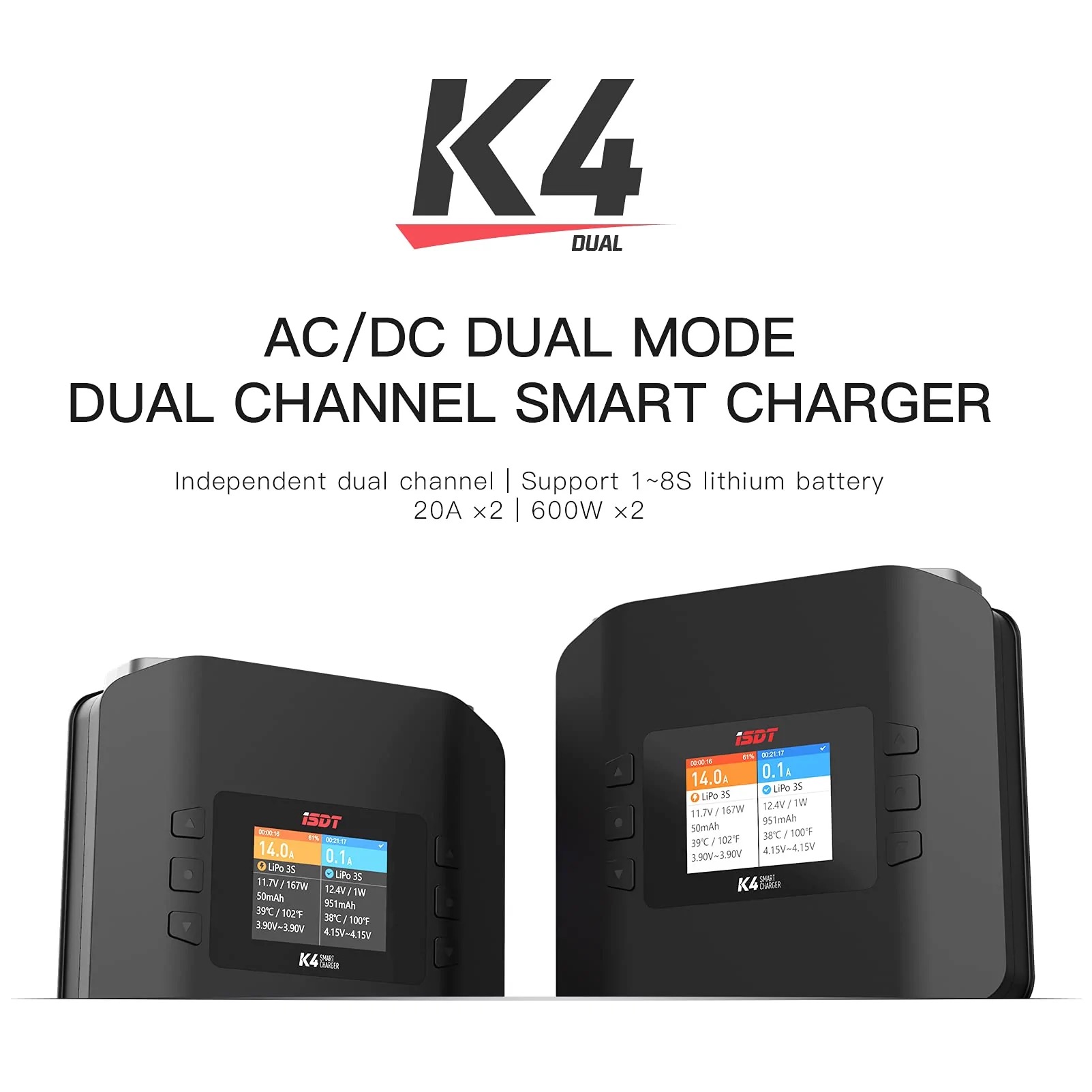 ISDT K4 LiPo Charge/Discharge Cycle Mode Charger,AC 400W DC 600Wx2 8S Smart Charger เครื่องชาร์จแบตเตอรี่