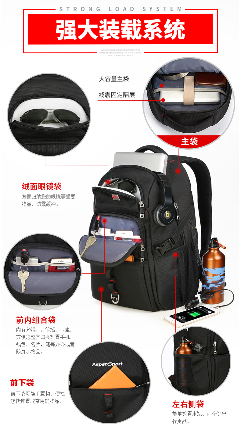 AspenSport Backpack Laptop กระเป๋าสะพายหลัง กระเป๋าโน๊ตบุ๊ค 14-16 นิ้ว กระเป๋าเดินทาง รุ่น AS-B63 ขนาด สีน้ำเงิน