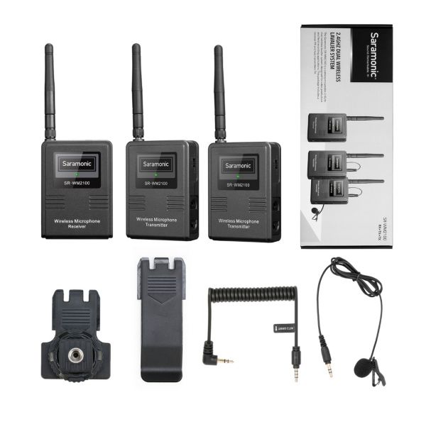 Saramonic SR-WM2100 ไมโครโฟนไร้สาย คลื่น 2.4 GHz (1ตัวรับ2ตัวส่ง)