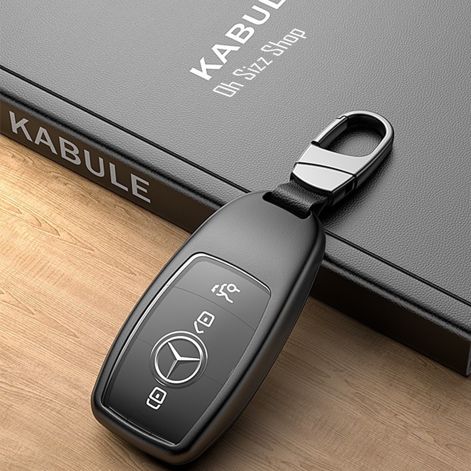 เคสรีโมทรถ โลหะอลูมินัมอัลลอยสีดำด้าน Mercedes Benz แบบ 2 ชั้น (Double-Layer Metal Aluminum Alloy Key Cover with transparent push button Guard 360) C-Class, E-Class , GLA และ GLC