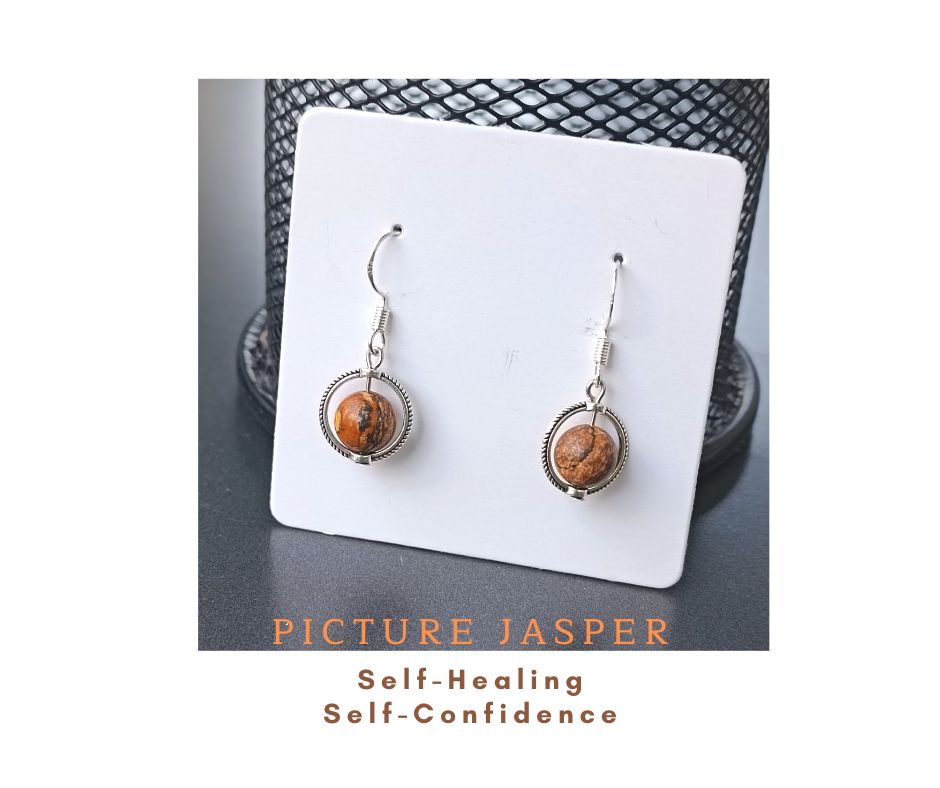 ต่างหูหินแท้ ก้านเงิน925 "Flow Silver" Picture Jasper Earring (Self-Love)