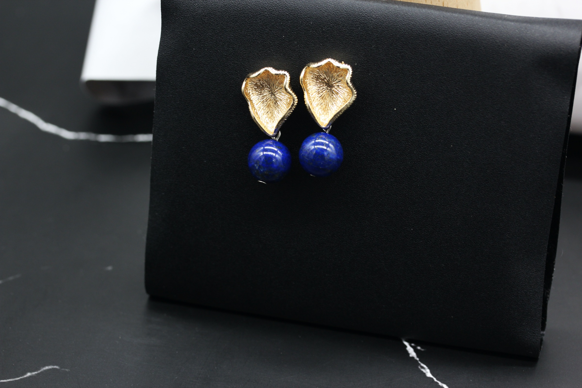 ต่างหูหินแท้ "14K" Lapis Lazuli Earring ( For Luck & Wealth)