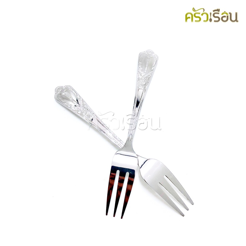 Double Apples ส้อมขนม สเตนเลส ลาย นกยูง ขนาด 13.8 ซม. แพค 2 ชิ้น