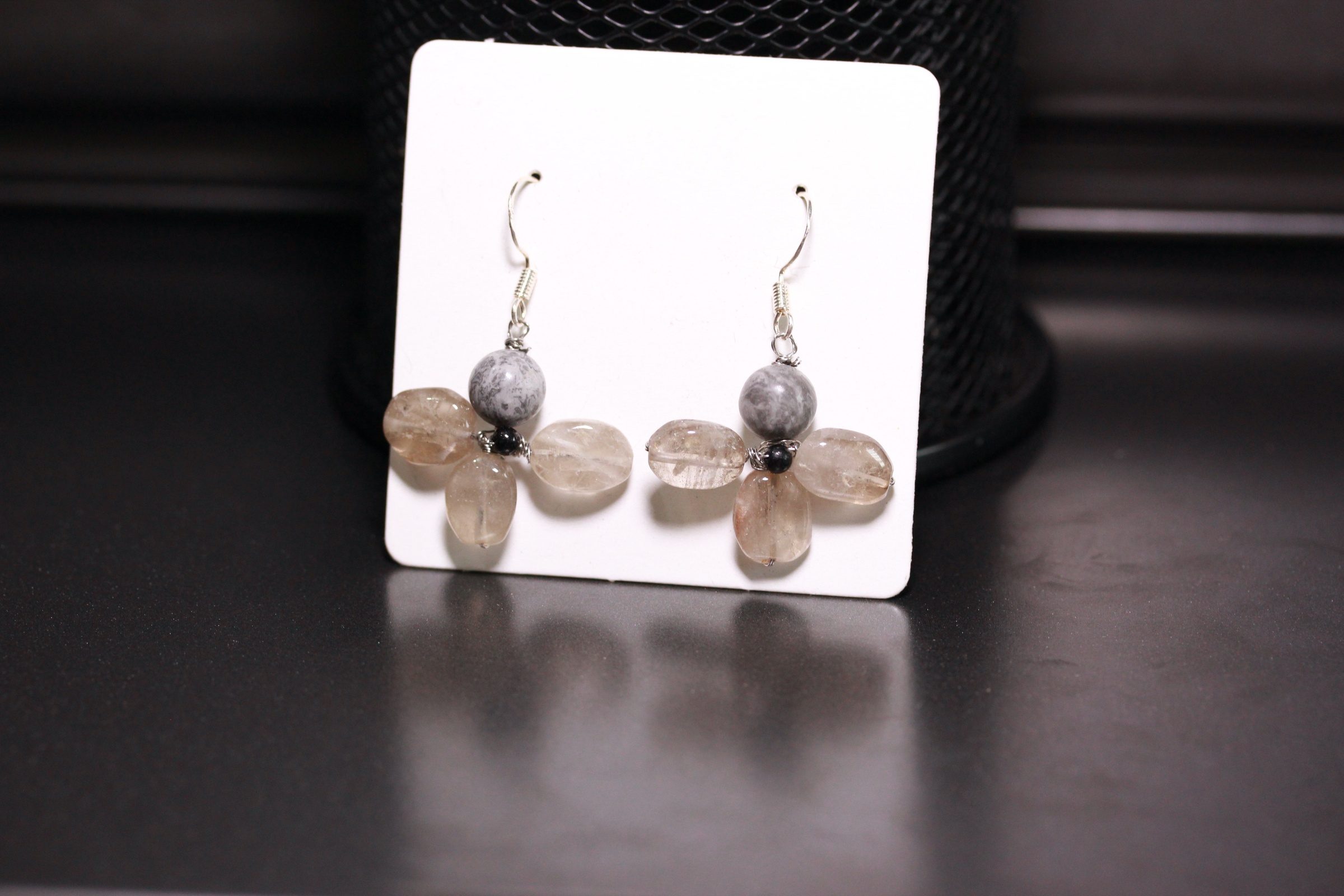 ต่างหูหินแท้ "Little Vivian" Map Jasper + Smoky Quartz Earring (Self-Love)