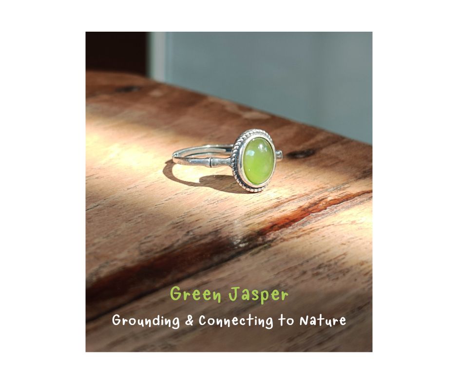 Natural "Green Jasper" 925 Ring แหวนเงินแท้ ประดับหิน Green Jasper (Grounding , Aura Cleanse , เชื่อมต่อกับพลังงานธรรมชาติ)