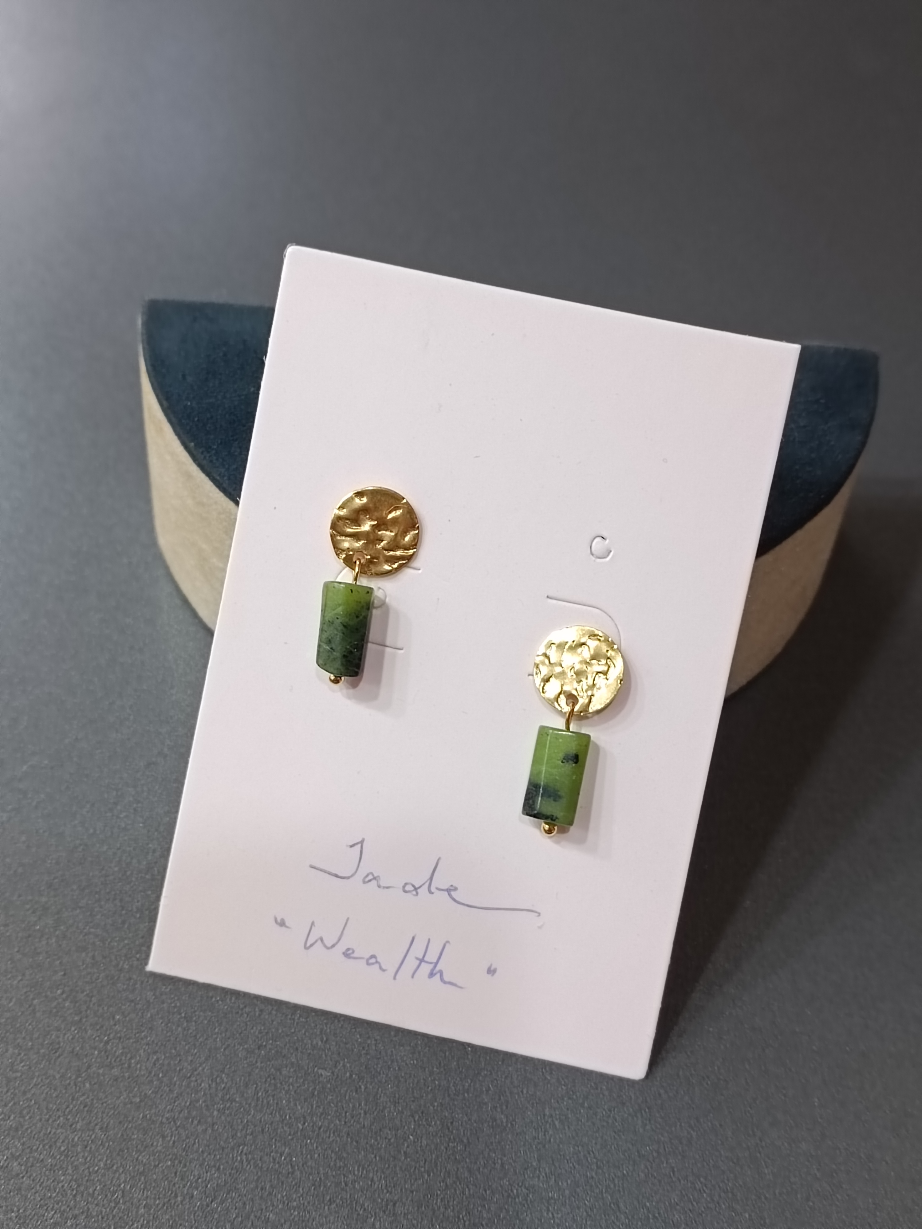 ต่างหูหินแท้ "Moon" Jade Earring ( Good Fortune )