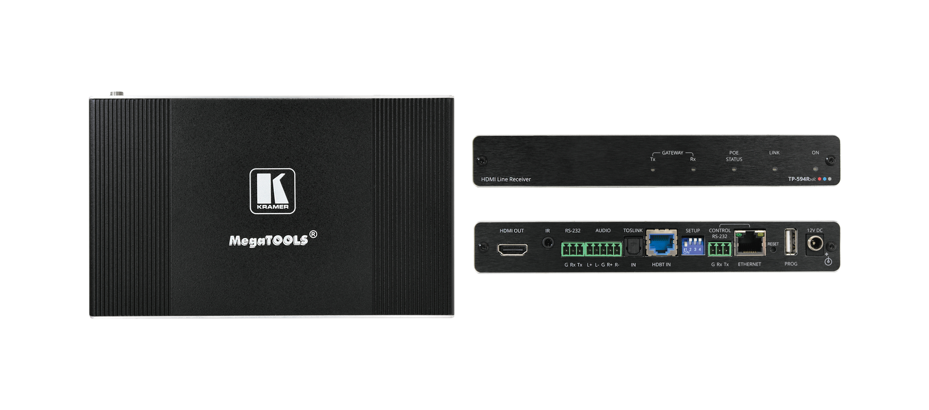 Kramer TP-594Rxr 4K HDR HDMI Receiver with Ethernet, RS–232, IR, ARC & Stereo Audio Routing over PoE Extended–Reach HDBaseT 2.0