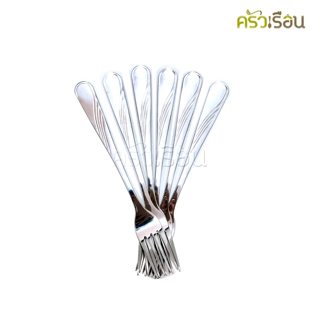 Double Apples [ แพ็ค 6 คู่ ลายหงส์ ] ช้อนส้อม สเตนเลส ขนาด 19 ซม. ช้อนยาว ส้อมยาว ช้อนข้าว