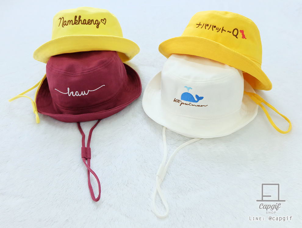 หมวกบักเก็ต(bucket)มีสายรัดปักชื่อทีม