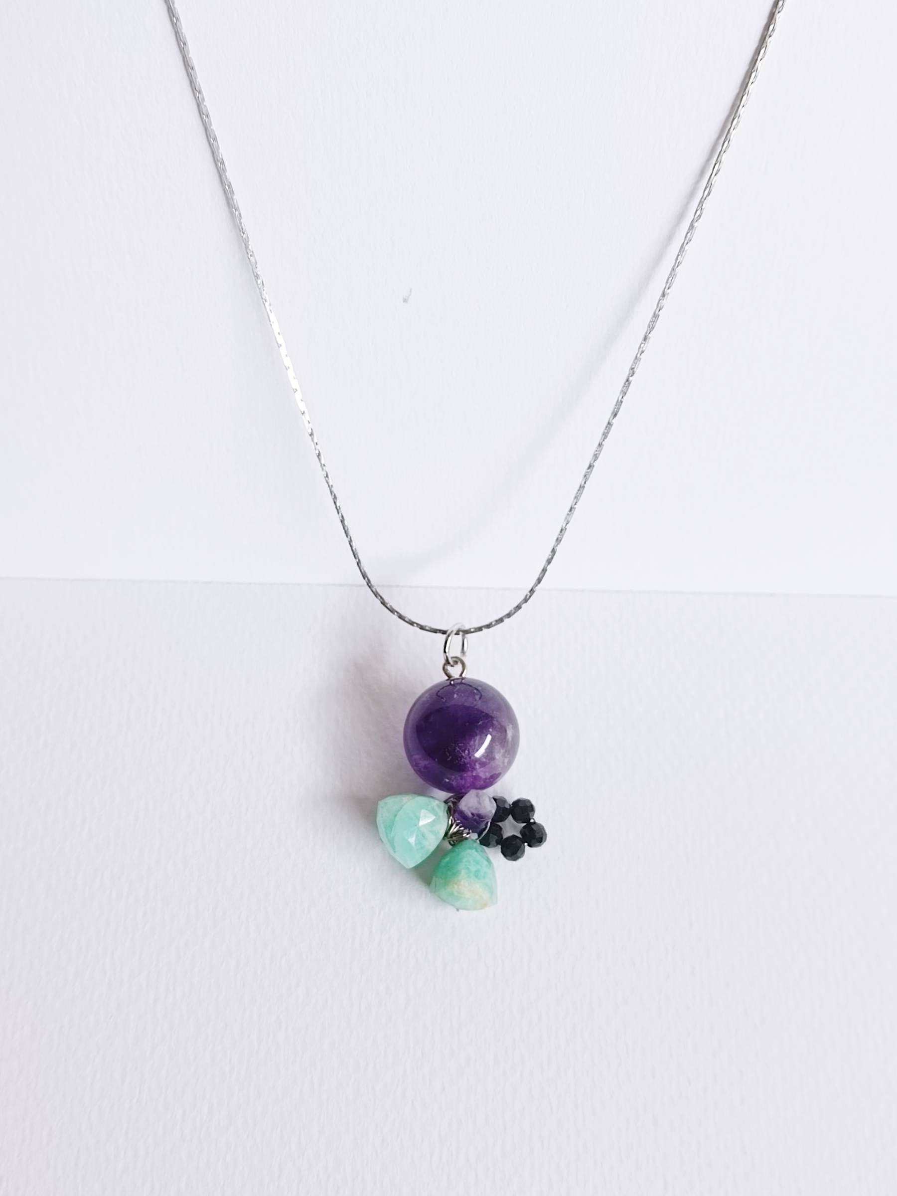 สร้อยคอพร้อมจี้หินแท้ Amethyst + Amazonite Necklace(For Success, Wealth and Luck)