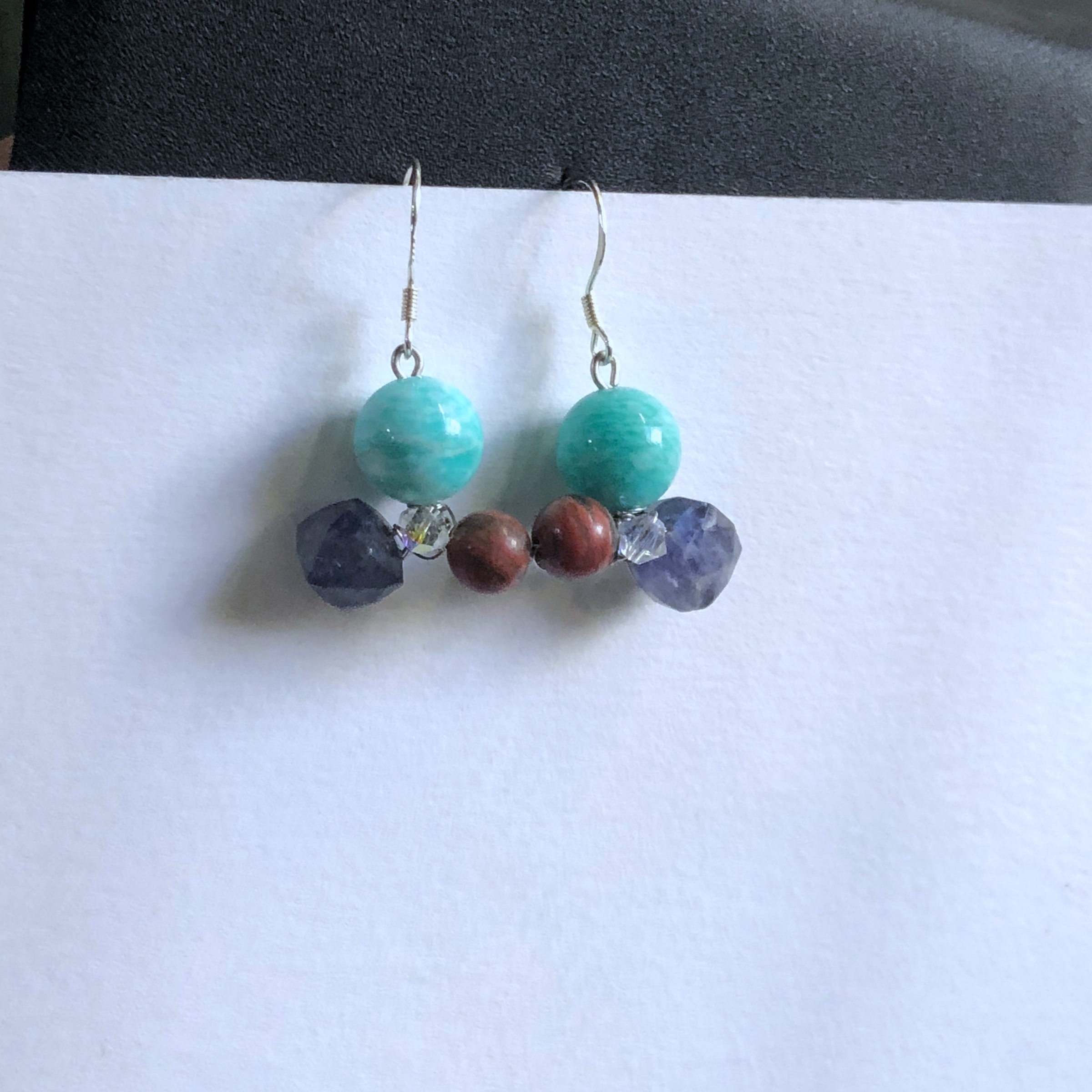 ต่างหูเงินแท้ 92.5 ประดับด้วย Brazilian Amazonite Sterling Silver Earring ( Energy Filter )
