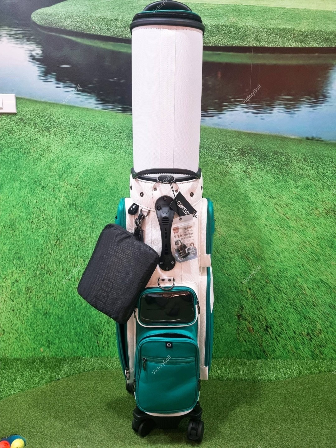 (Genuine) Golf Bag Travel BOYEA One (New version) 4 wheels สีเขียวเข้ม-ขาว *Free Cover Protector