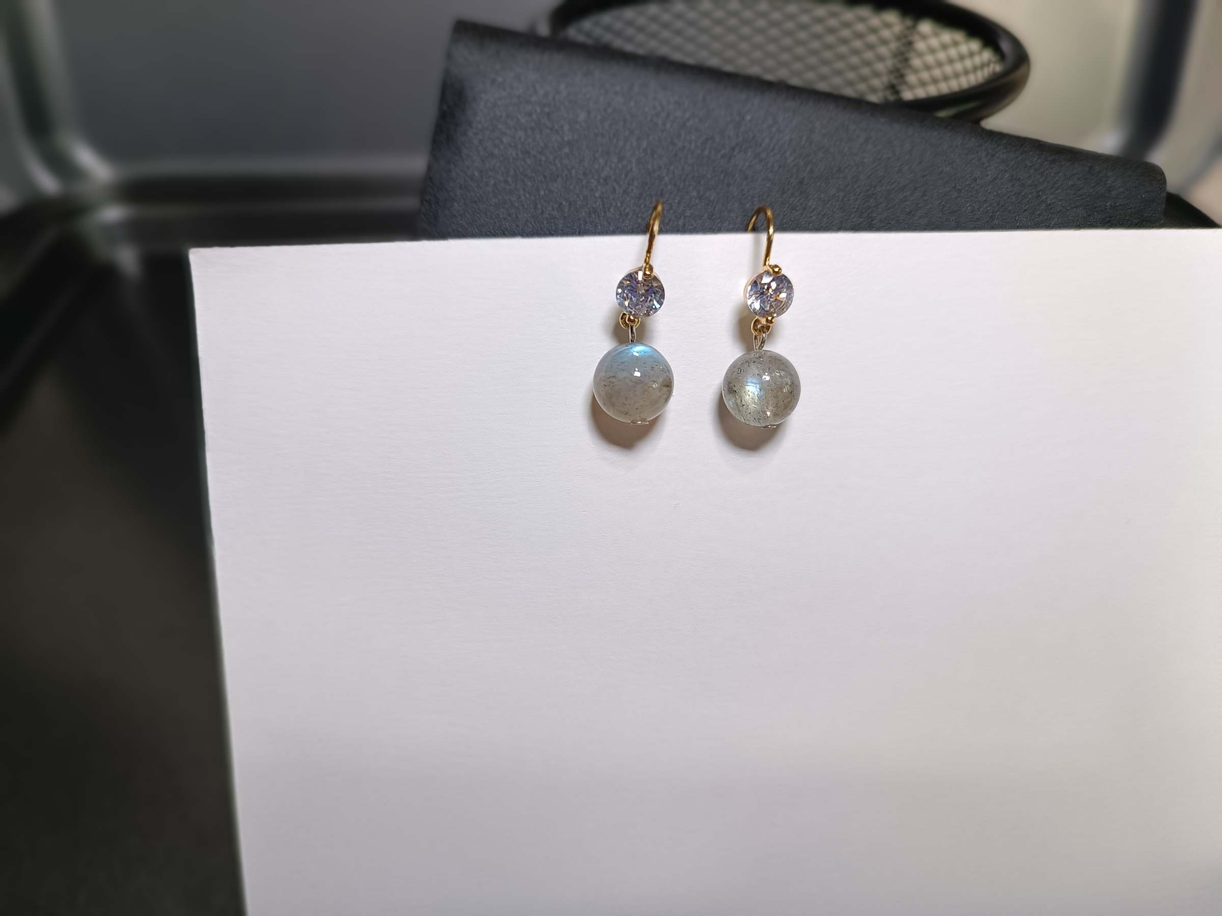 ต่างหู "14K" หินแท้ลาบาโดไลท์ Labradorite Earrings (Magical & Mystery)