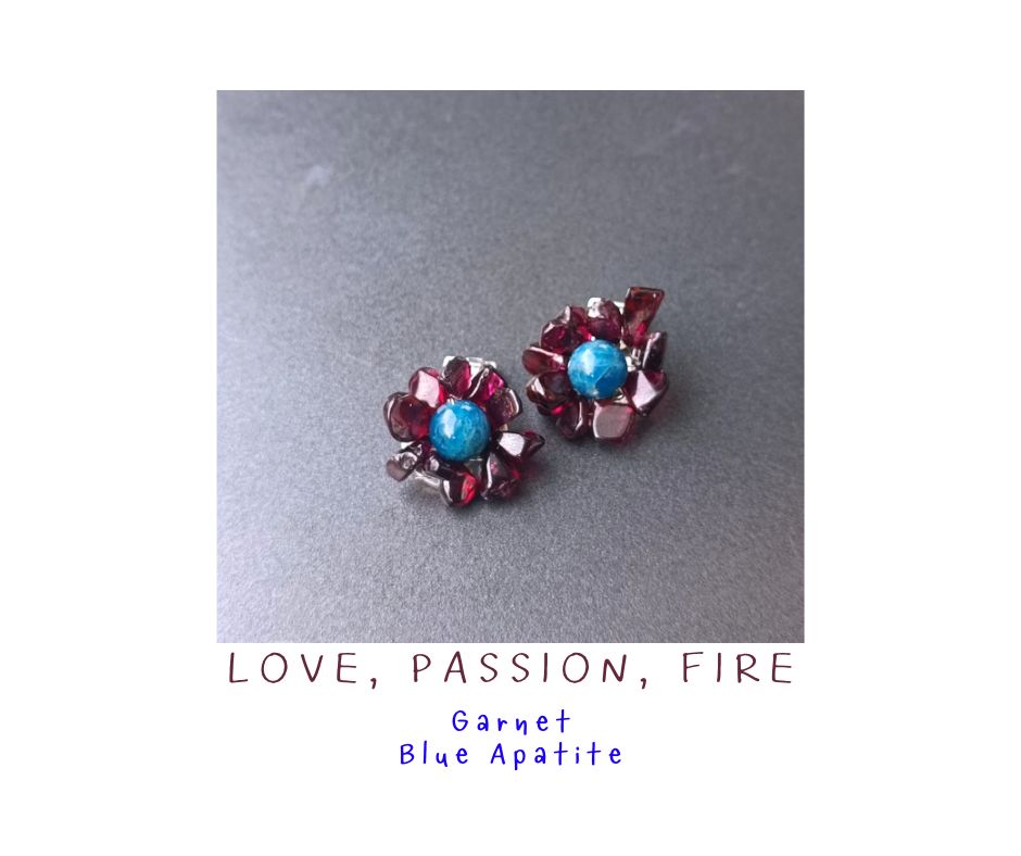 ต่างหูหนีบ (สำหรับคนไม่เจาะหู) ประดับหินแท้ Garnet + Blue Apatite Clip Earring (Self-Healing & Inner Wisdom)