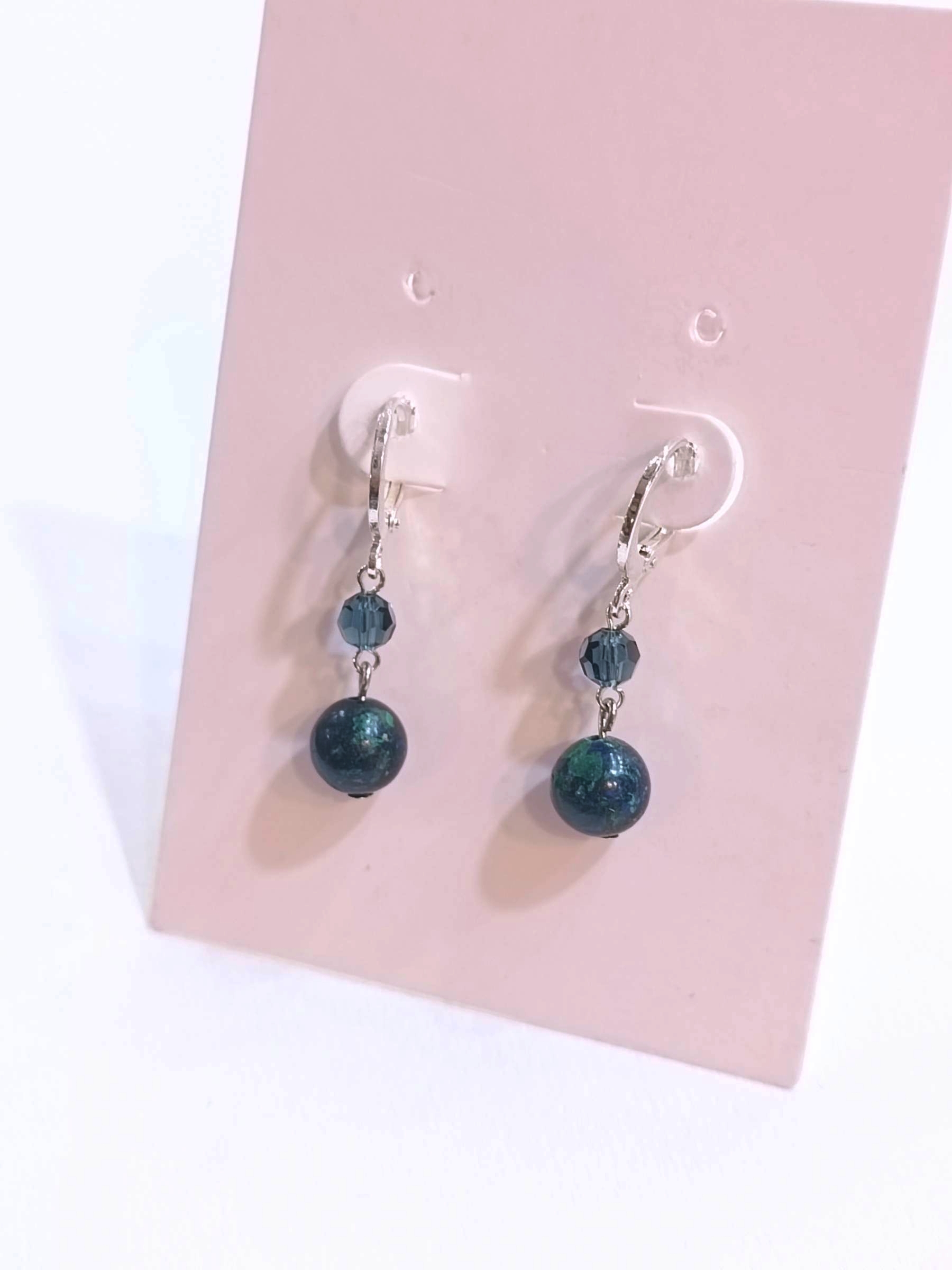 "Silver Hoop" ต่างหูเงินแท้92.5 ประดับ Azurite Phoenix Earring (โชคลาภ และการสื่อสาร)