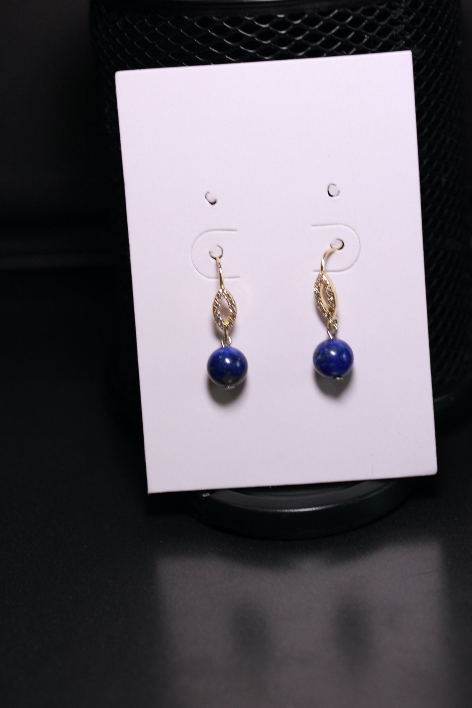ต่างหูหินแท้ "14K" Lapis Lazuli Earring ( For Luck & Wealth)