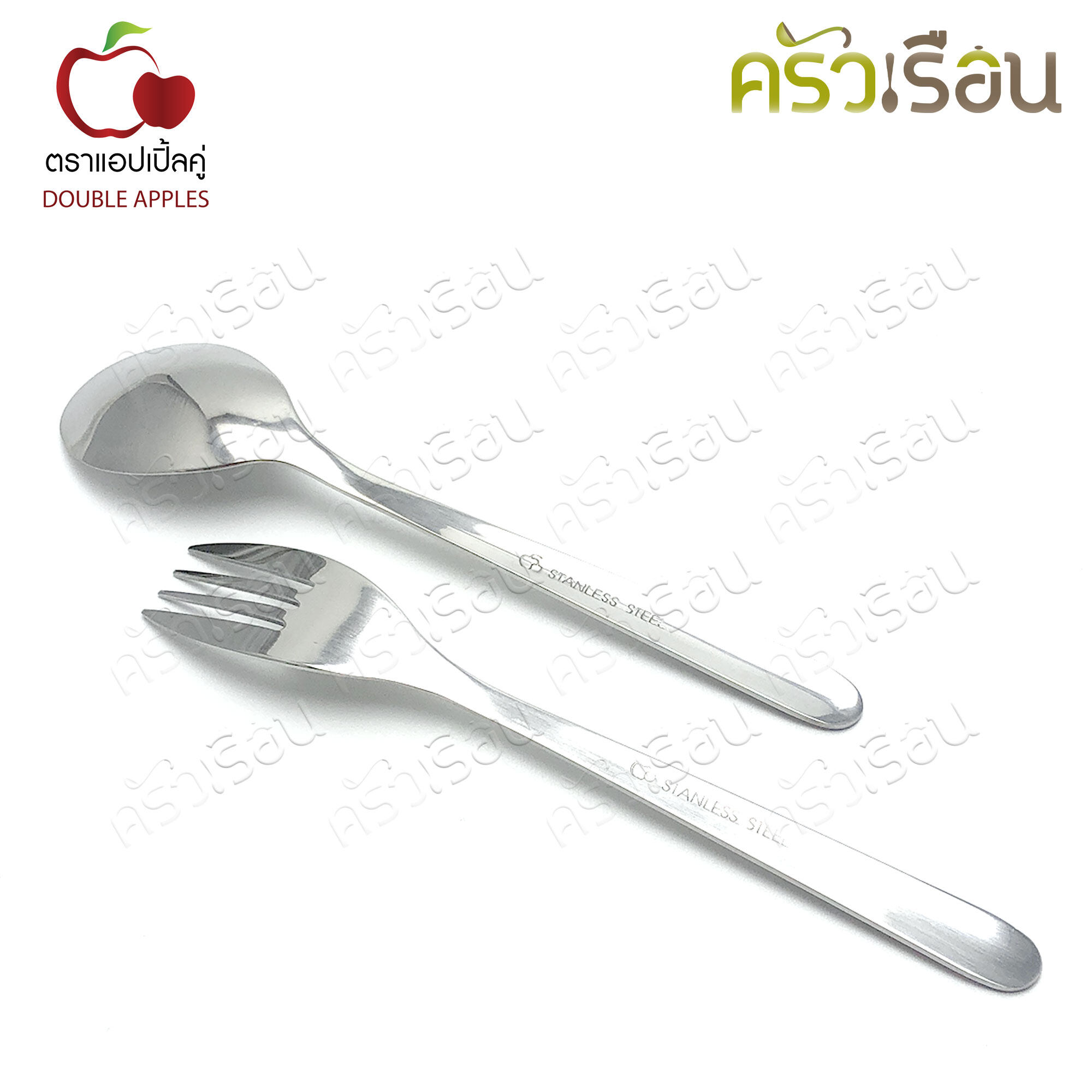 Double Apples [ 6 คู่ ] ช้อน+ส้อม สเตนเลส ลาย 050 19 ซม. อย่างหนา 2.0 มม. ช้อนส้อม ช้อนยาว ช้อนข้าว ช้อนสเตนเลส ช้อนกับส้อม ช้อนหนา