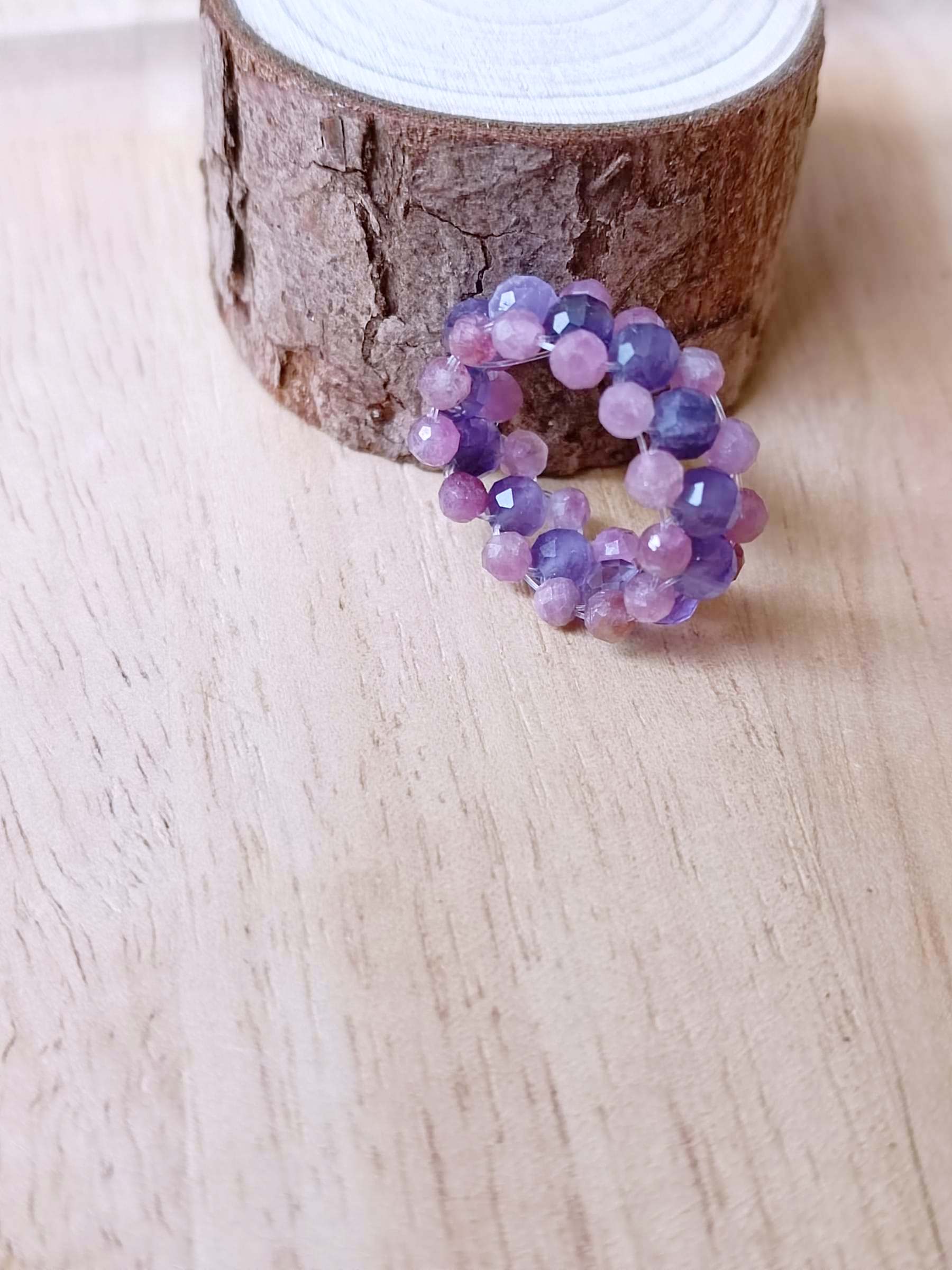 "MeMe" Collection แหวนถักหินแท้ Amethyst ประดับด้วย Pink Tourmaline