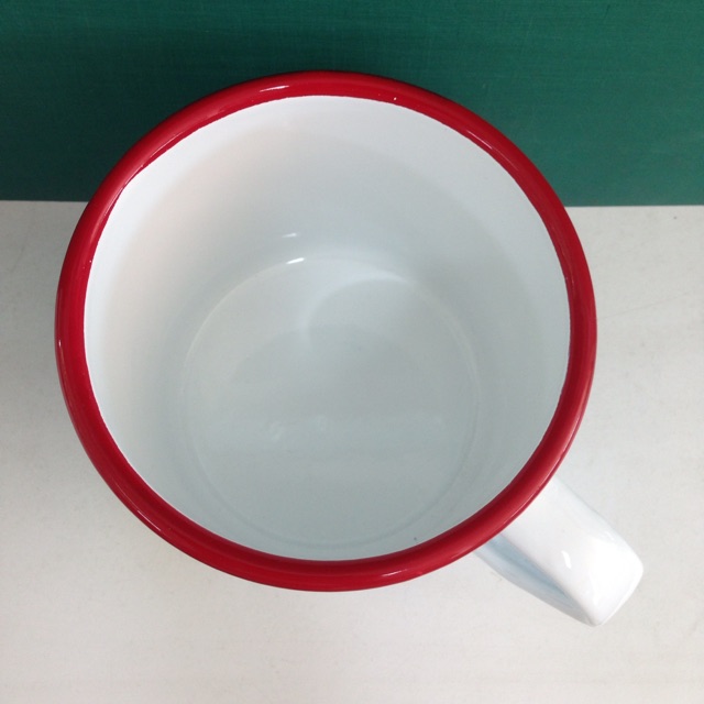 Rabbit Brand แก้วน้ำเคลือบมีหู สีขาวลายจุดสี 11 ซม. ตรากระต่าย