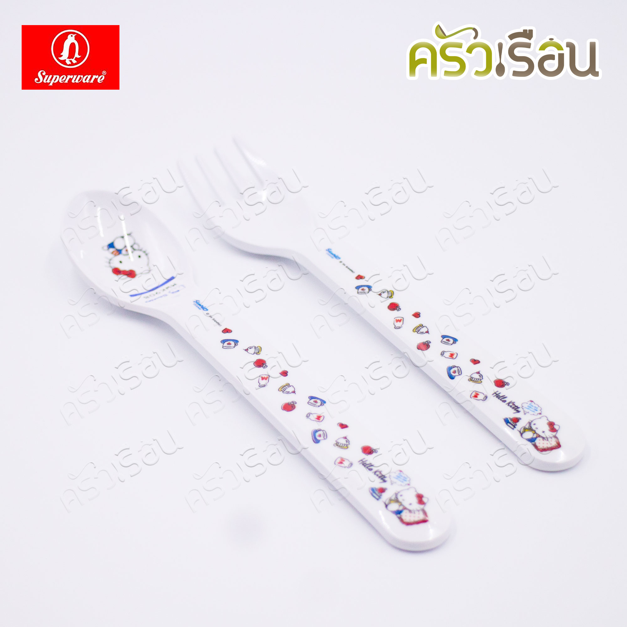 Superware ลาย คิตตี้ ฟรีบ็อกซ์ [ ราคาต่อชิ้น ] จาน หรือ ชาม หรือ ช้อนส้อม หรือ แก้วน้ำ เมลามีน Kitty Free Box