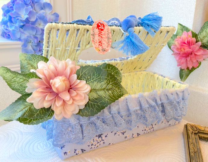 กล่องใส่ทิชชูวินเทจ สีฟ้า ไฮเดรนเยีย