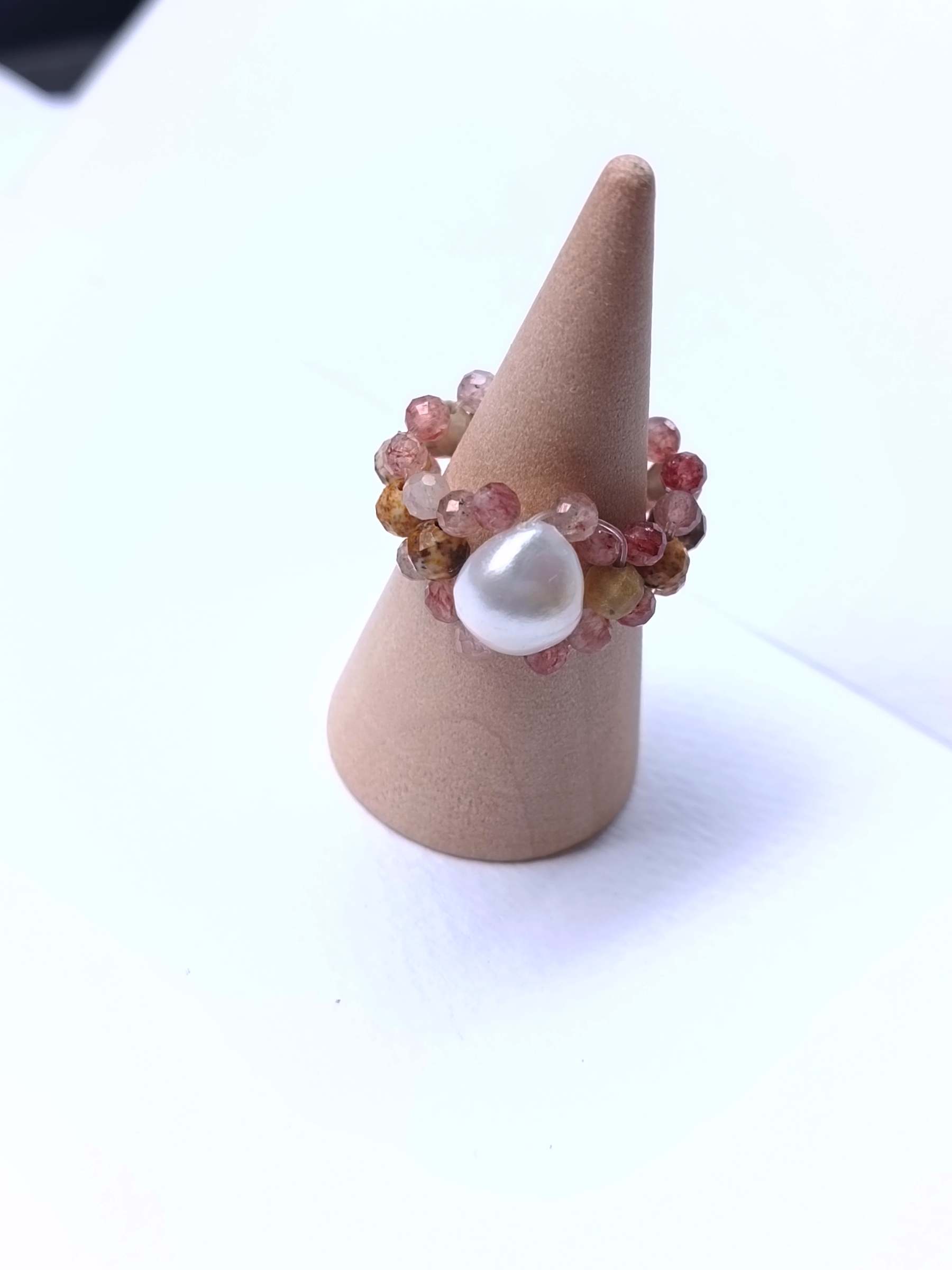 "MeMe" Ring Collection แหวนถักหินแท้ มุกแท้ Picture Jasper +Strawberry Quartz