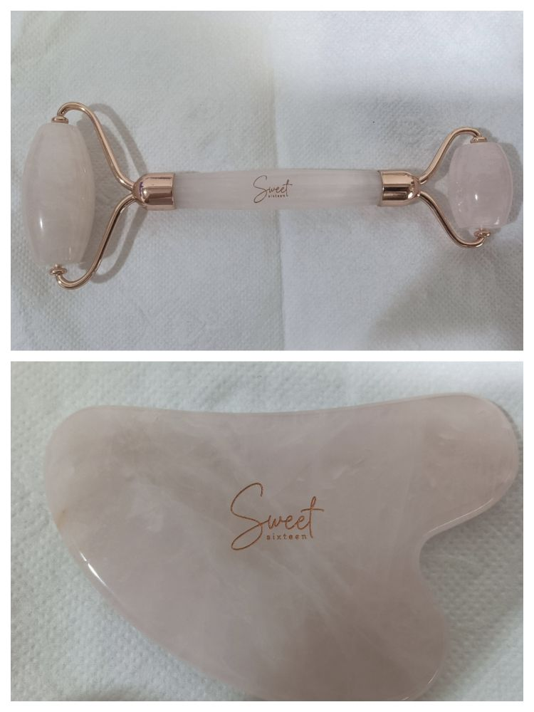 ผลิตตามออร์เดอร์เซทลูกกลิ้ง+กัวซาแผ่น V shape+โลโก้+สลักแบรนด์ (Make to Order Flip Cover Box+Facial Roller+Gua Sha Broad+Logo)