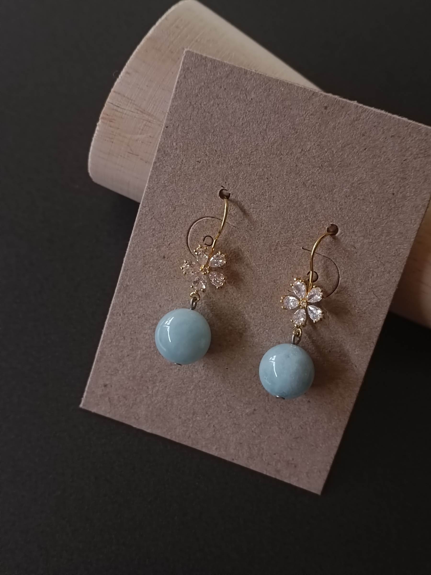 ต่างหูหินแท้ "14K" Aquamarine Earring (เสริมการสื่อสาร การเจรจา ความใจเย็น )