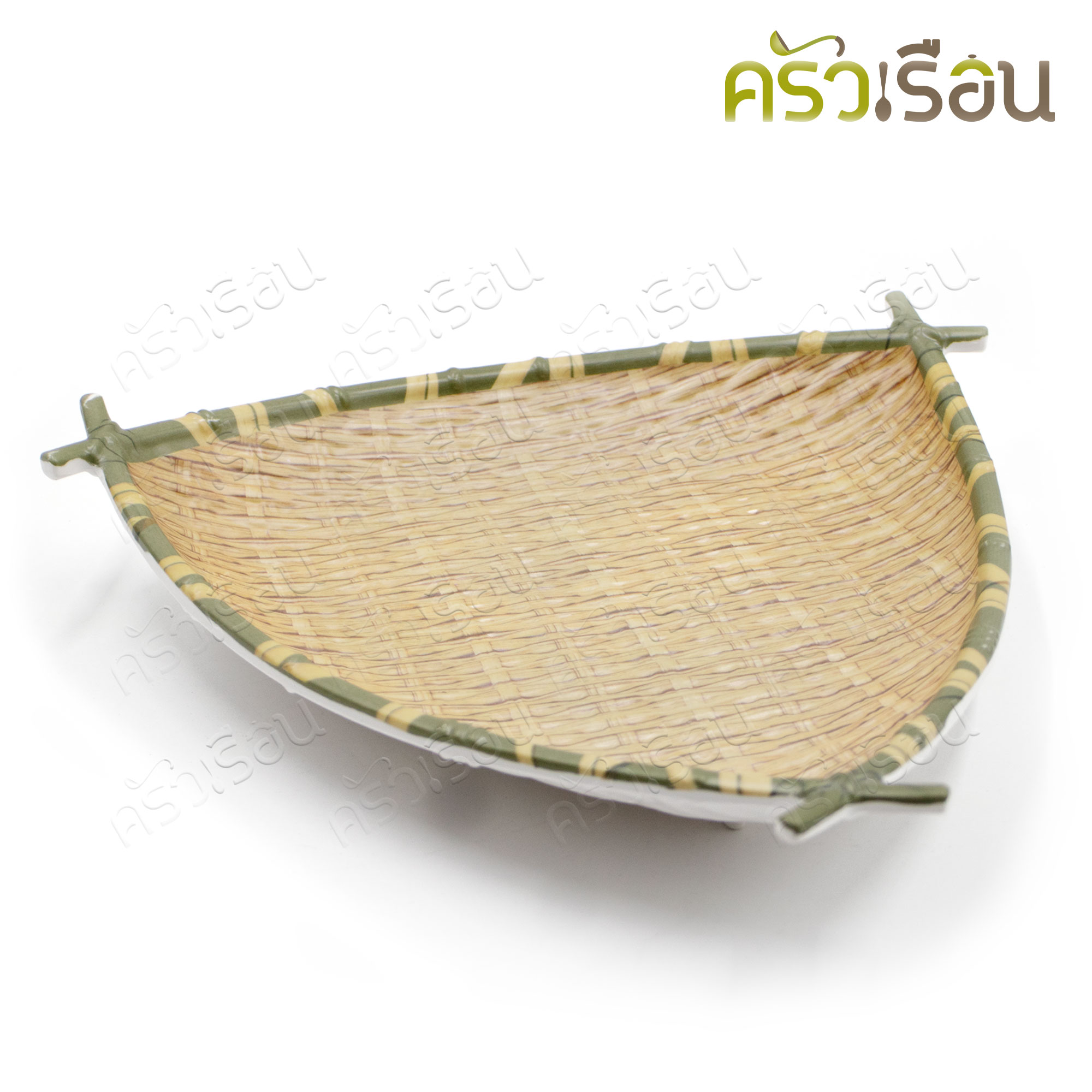 SUMO จานสามเหลี่ยม เมลามีน ลายไผ่สาน ทรงญี่ปุ่น ขอบเขียว 12 นิ้ว JT539-12 จานลายไผ่