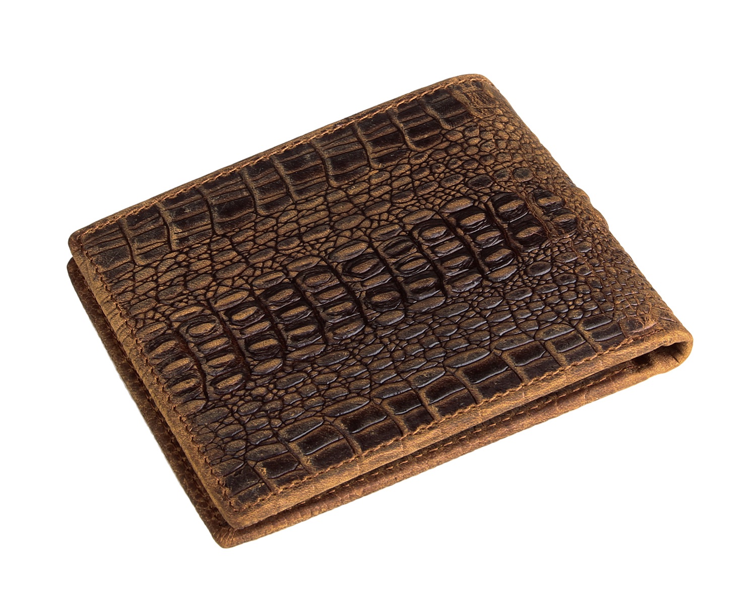 กระเป๋าสตางค์หนังวัวพิมพ์จระเข้ แบนด์ Jarvoz รุ่น Wallet - Crok สีน้ำตาล