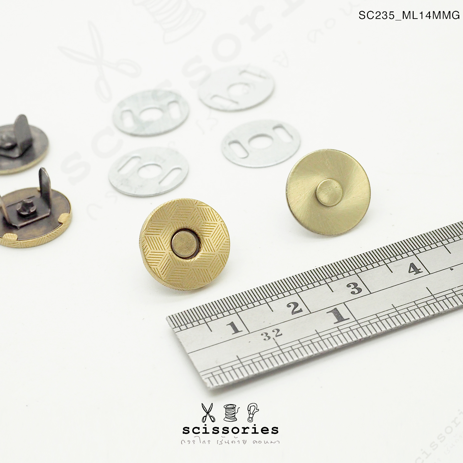 แม่เหล็กติดกระเป๋าบางลาย 14MM สีเหลืองปัด2 ตัว เกรดดี แบบเน้นแรงดูด