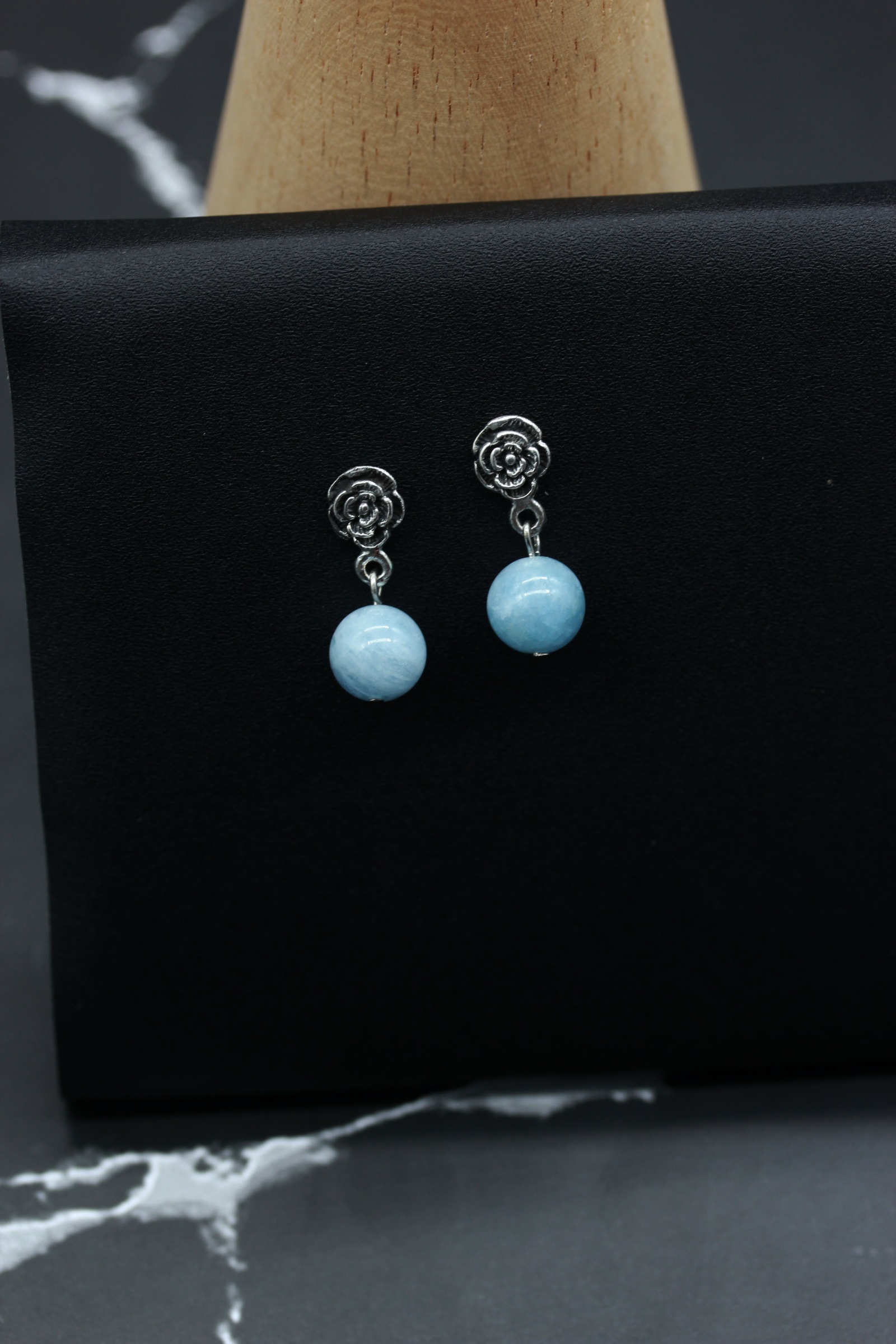 925 Sterling Silver " The Roses " Aquamarine Earring ต่างหูเงินแท้ Aquamarine