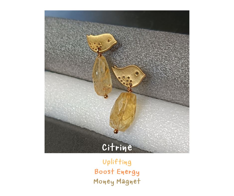 ต่างหูหินแท้ "14K" Citrine Earring (ดึงดูดเงิน โชคลาภ เสริมการค้า)