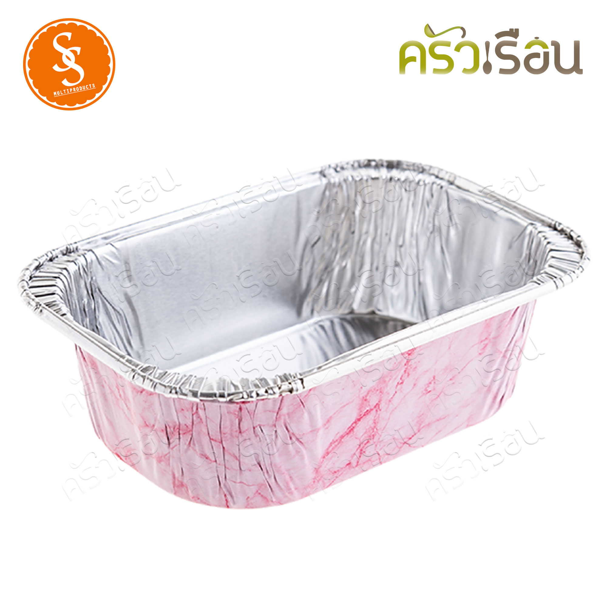 SS 4003 Square foil tray, pink marble pattern + lid 10 sets, capacity 100 ml. Size 65 x 96 x 30 mm.