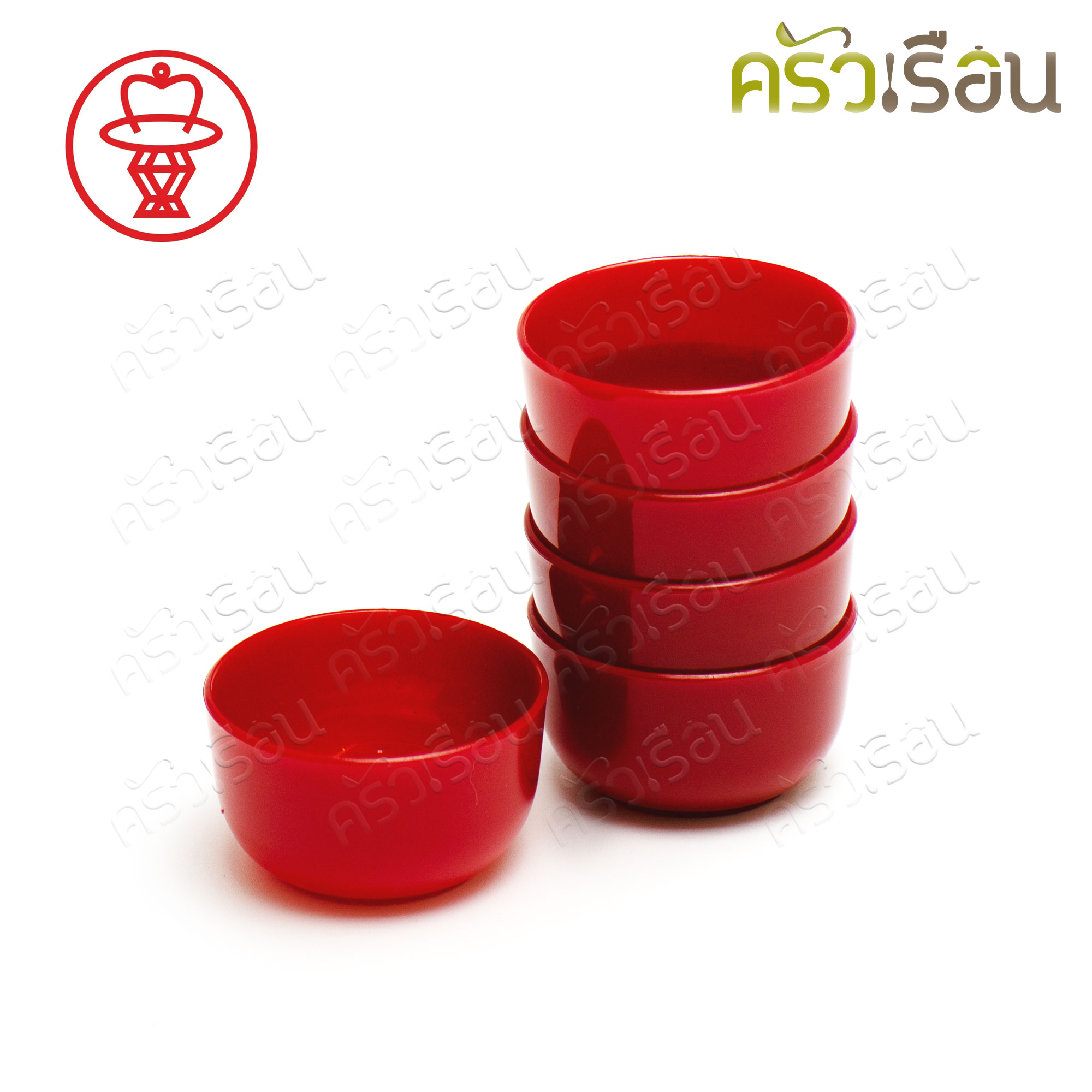 Nam Ngai Hong ถ้วยชาพร้อมถาด แนวยาว 5.5 x 25.5 x 3 ซม. แดงไม่พิมพ์ลาย ตรากระเช้า 480/11