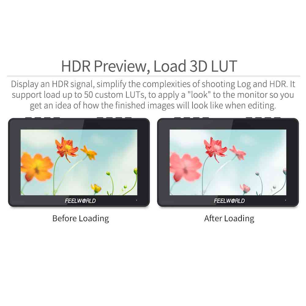 FEELWORLD LUT7S PRO: จอภาพ 7 นิ้ว 2200nits พร้อม 3D LUT, Touchscreen, 4K HDMI และ 3G-SDI สำหรับกล้อง DSLR และวิดีโอ