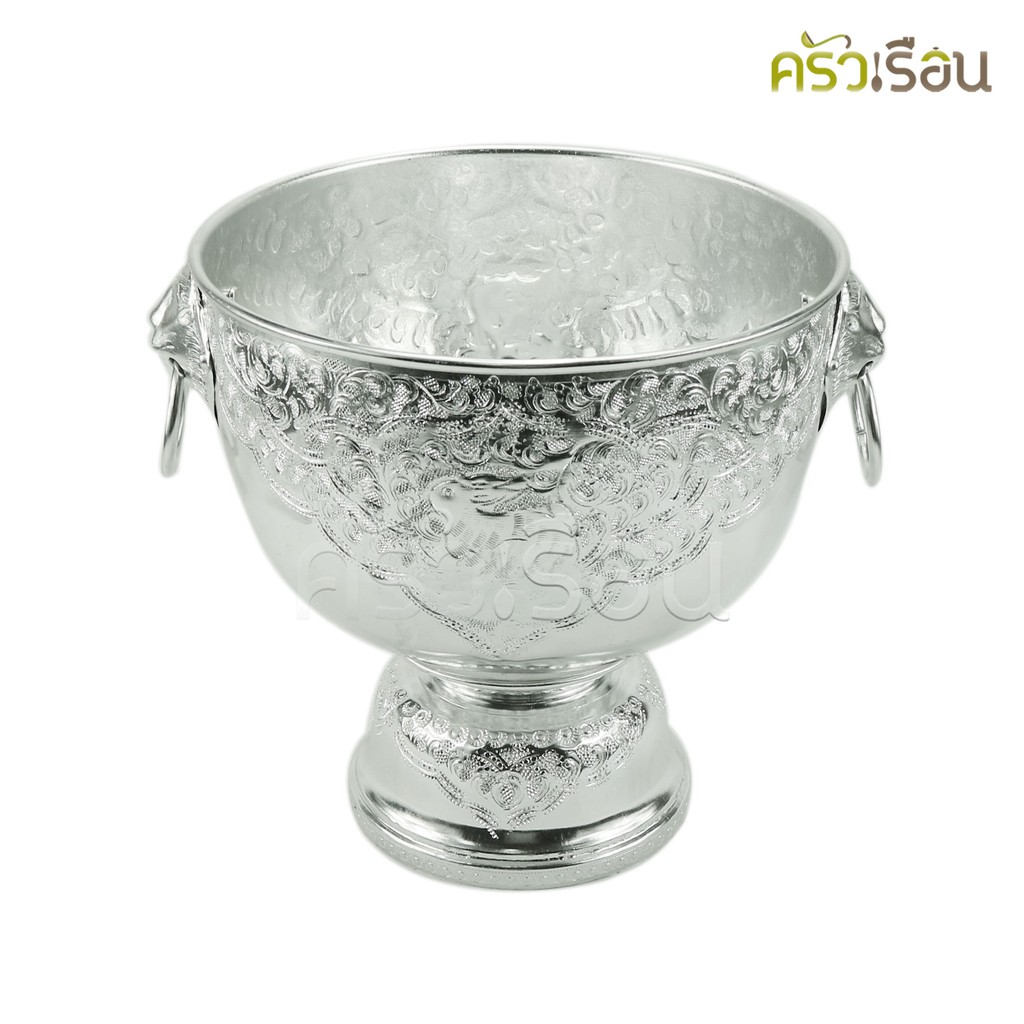 Seal brand Water bowl, lion head design handles, Silver color, Ø 22 cm.