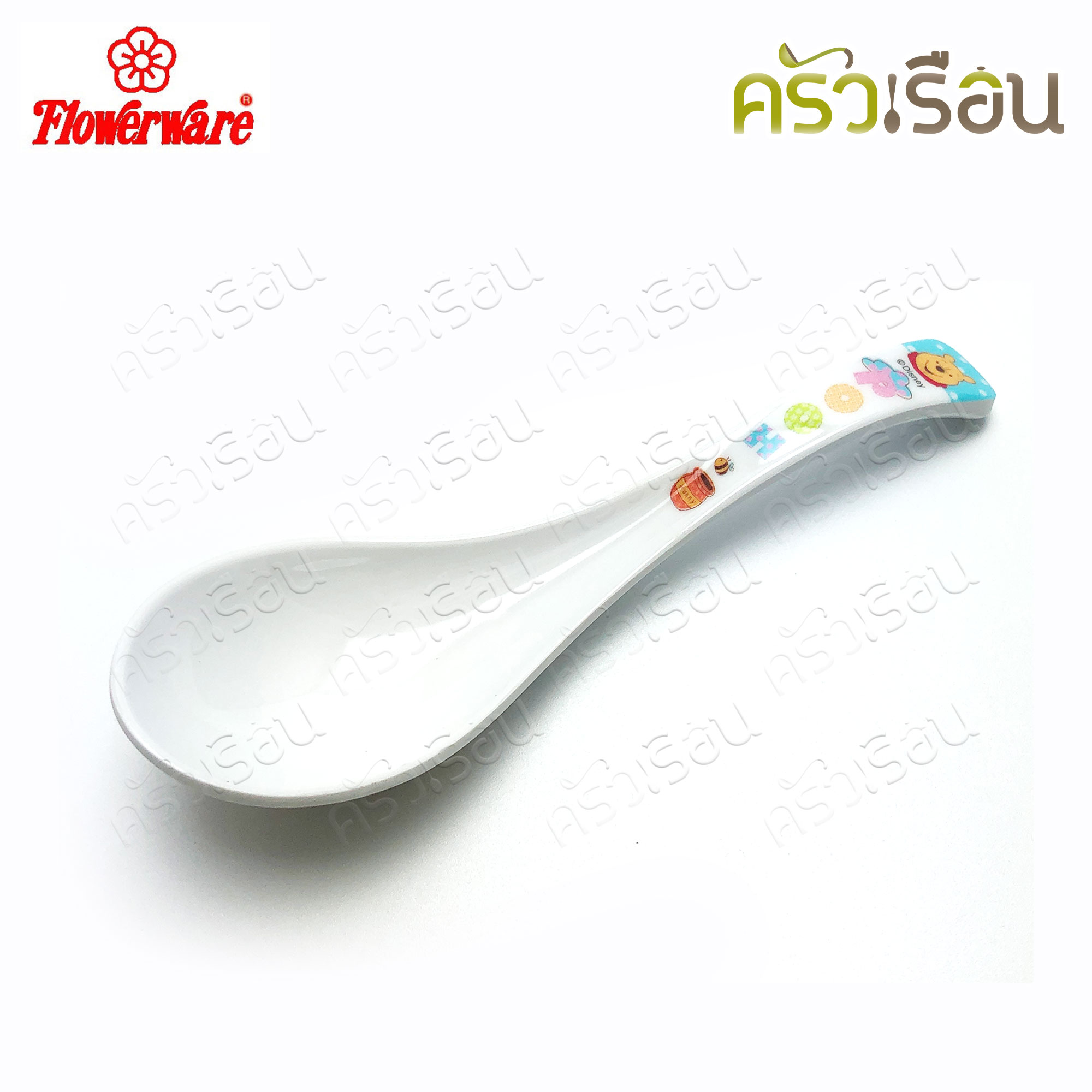 Flowerware ลาย Pooh Blue Spot white หมีพูห์ พูห์ บลู สปอต ไวท์ [ ราคาต่อชิ้น ] ชาม หรือ แก้วน้ำ หรือ ถาดหลุม เมลามีน