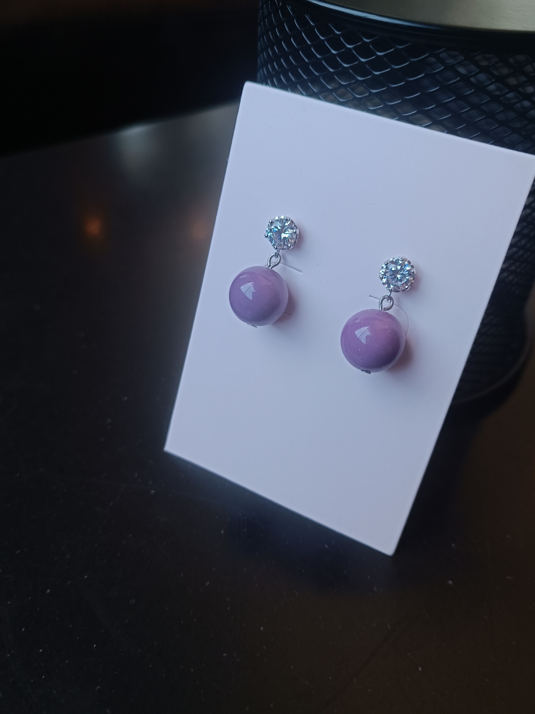 ต่างหูเงินแท้ 92.5 ชุป Platinum ประดับหินแท้ Mica Quartz Sterling Silver Earring (ปรับสมดุลย์ทางอารมณ์)