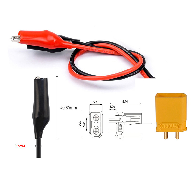 สายแปลงต่อชาร์จแบบ XT60 ไปยังคีมหนีบแบตเตอรี่ (XT60 to Alligator Clip Cable) อุปกรณ์โดรน Drone