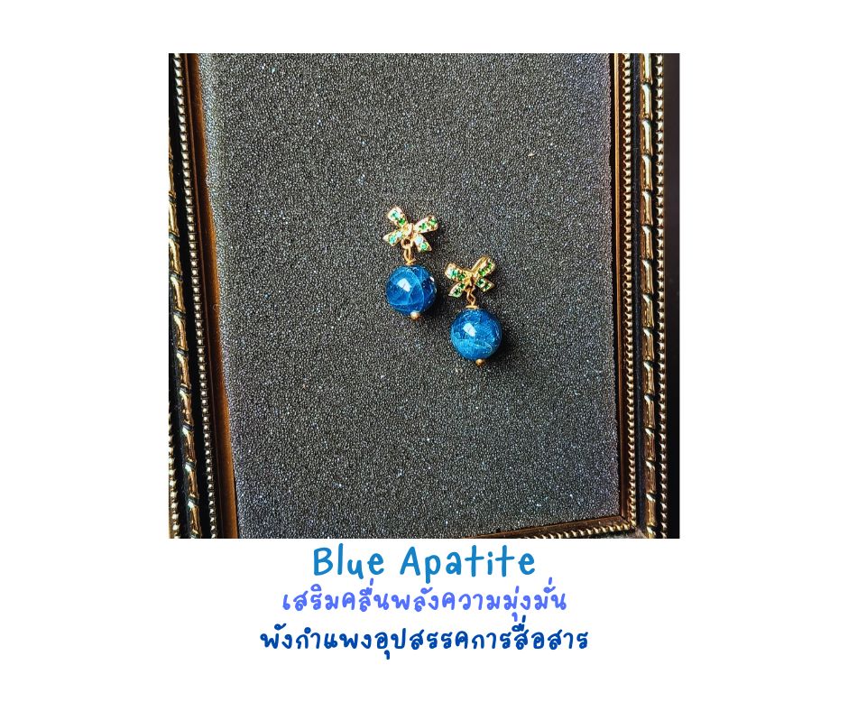 ต่างหูหินแท้ "14K" Blue Apatite Earring (มุ่งมั่นต่อเป้าหมาย เพื่อความสำเร็จ)