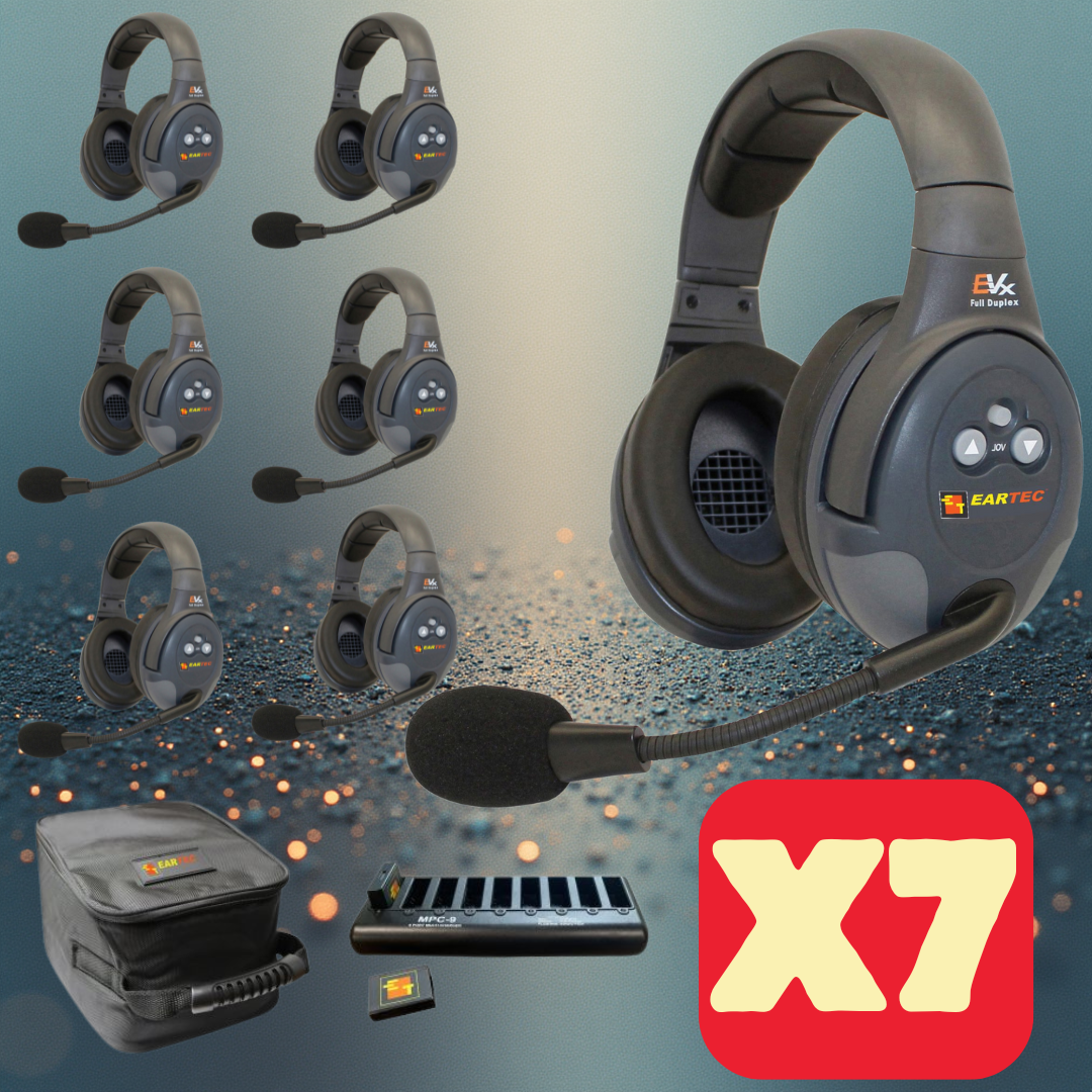 Eartec EVADE EVx7D Full Duplex Wireless Intercom System with 7 Dual-Ear Headsets (2.4 GHz)