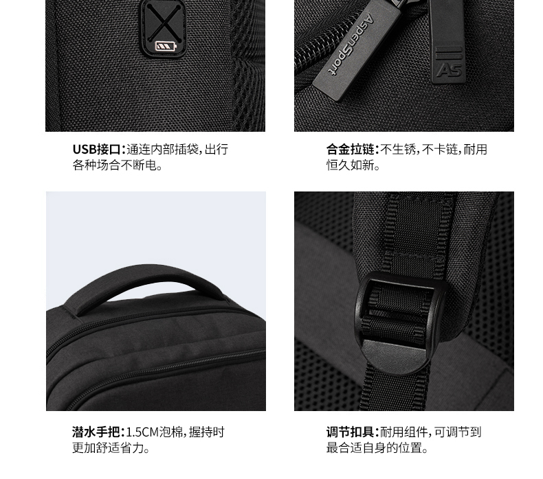 AspenSport Backpack Laptop กระเป๋าสะพายหลัง กระเป๋าโน๊ตบุ๊ค 14-16 นิ้ว กระเป๋าเดินทาง รุ่น AS-B96 ขนาด สีดำ