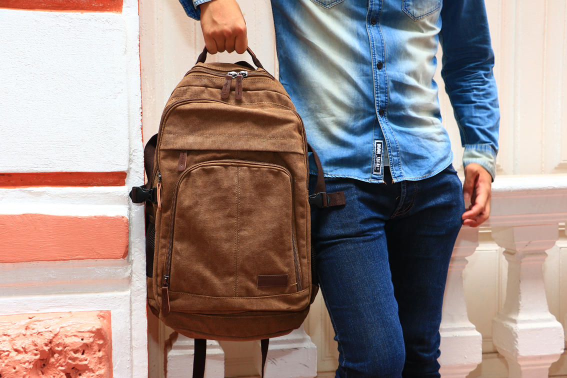 กระเป๋าเป้สะพายหลัง Outdoor Vintage Style อเนกประสงค์ สีน้ำตาลเข้ม B086