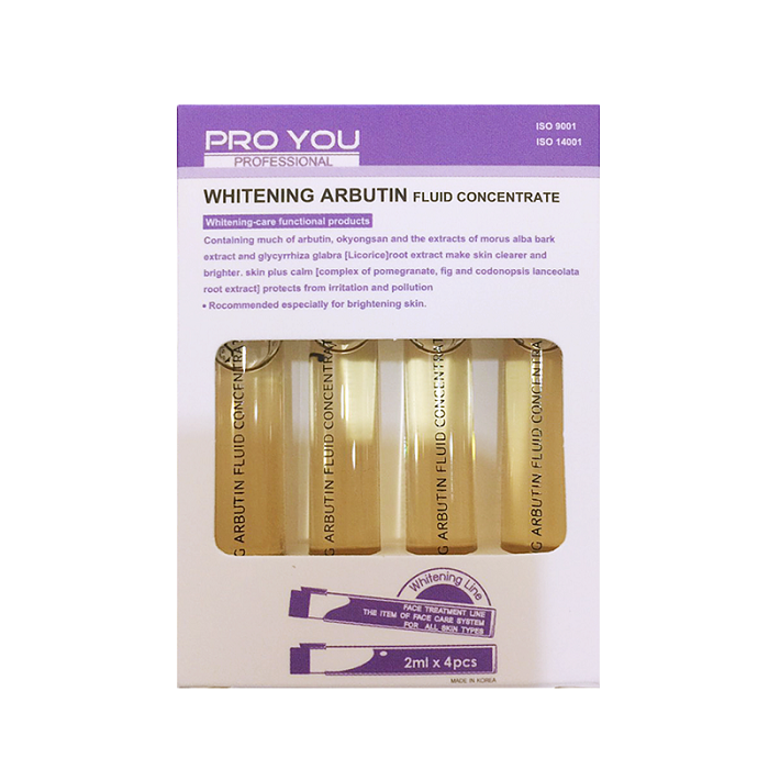 Proyou Whitening Arbutin Fluid Concentrate 2mlx4 เซรั่มชนิดเข้มข้น ช่วยปรับผิวหน้าให้ขาวกระจ่างใสขึ้นด้วยสารอาร์บูตินเข้มข้น และช่วยดูแลผิวให้สดใสและเปล่งปลั่ง